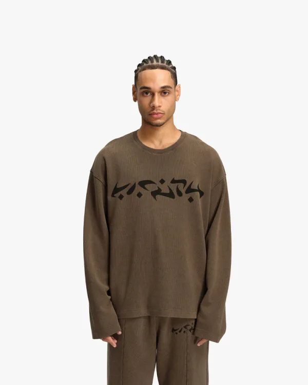 ACID WASHED WAFFLE LONGSLEEVE BROWN - T-Shirts - streetwear Avenue Wear