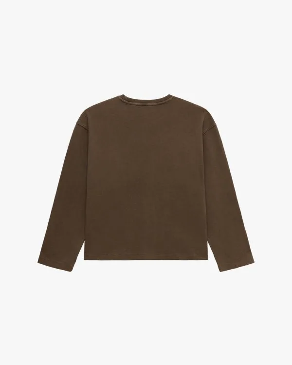ACID WASHED WAFFLE LONGSLEEVE BROWN - T-Shirts - streetwear Avenue Wear