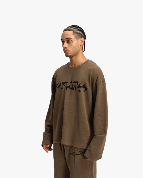 ACID WASHED WAFFLE LONGSLEEVE BROWN - T-Shirts - streetwear Avenue Wear