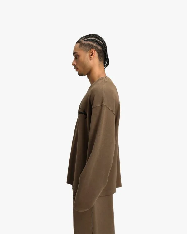 ACID WASHED WAFFLE LONGSLEEVE BROWN - T-Shirts - streetwear Avenue Wear