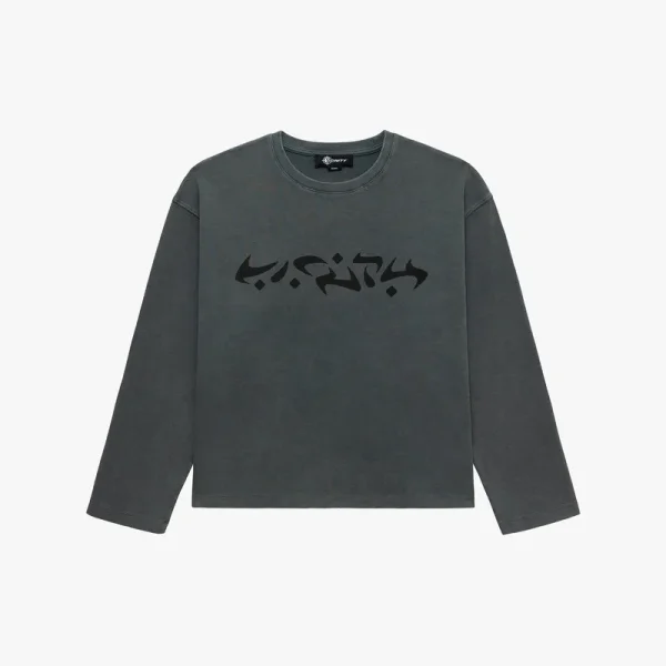 Acid washed waffle longsleeve dark grey - Avenue Wear