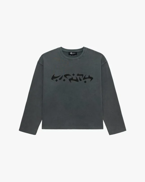 Acid washed waffle longsleeve dark grey - Avenue Wear