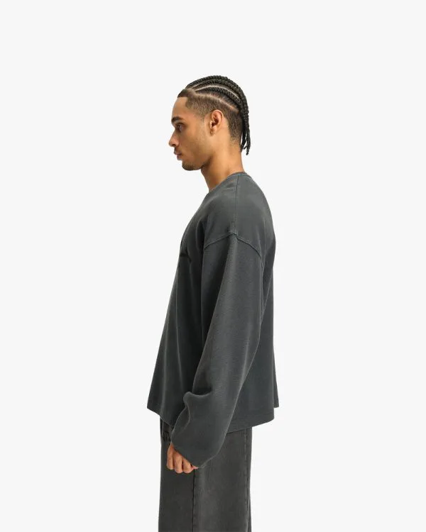 ACID WASHED WAFFLE LONGSLEEVE DARK GREY - T-Shirts - streetwear Avenue Wear
