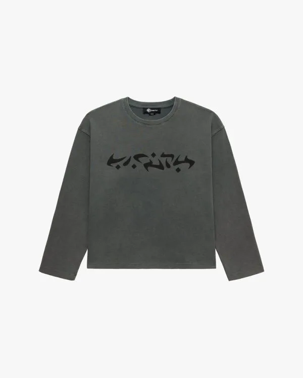 Acid washed waffle longsleeve light grey - Avenue Wear