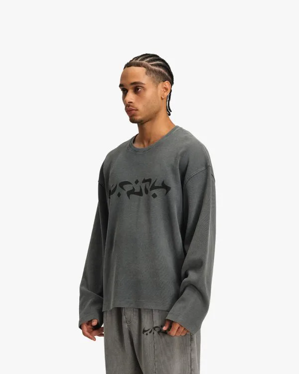 ACID WASHED WAFFLE LONGSLEEVE LIGHT GREY - T-Shirts - streetwear Avenue Wear