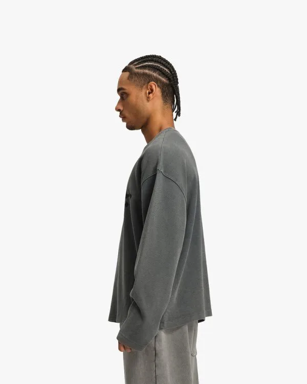 ACID WASHED WAFFLE LONGSLEEVE LIGHT GREY - T-Shirts - streetwear Avenue Wear