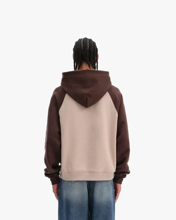 BICOLOR PUBLIC INSTITUTE HOODIE BROWN/CREAM - Sweats & Hoodies - streetwear Avenue Wear