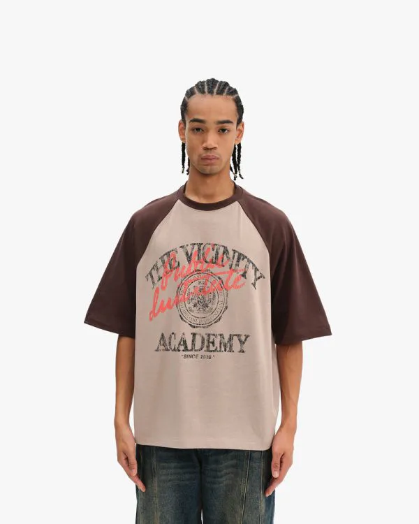 BICOLOR PUBLIC INSTITUTE TEE BROWN/CREAM - T-Shirts - streetwear Avenue Wear