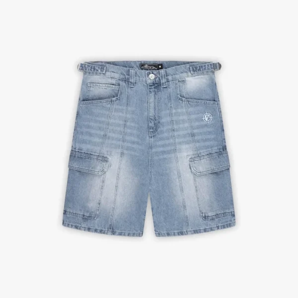 Blue washed denim cargo jorts - Avenue Wear