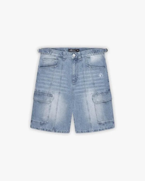 Blue washed denim cargo jorts - Avenue Wear
