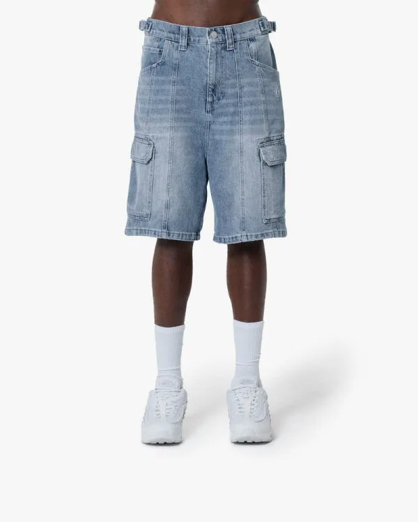 BLUE WASHED DENIM CARGO JORTS - Pantalons & Jorts - streetwear Avenue Wear