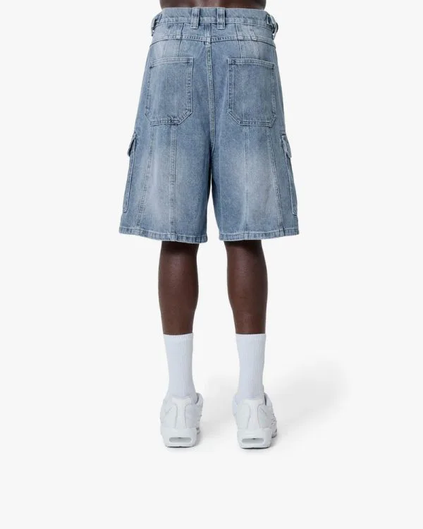 BLUE WASHED DENIM CARGO JORTS - Pantalons & Jorts - streetwear Avenue Wear