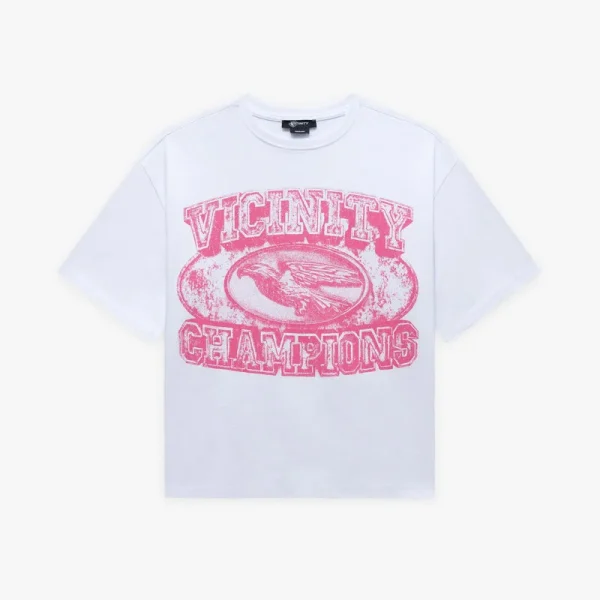 Champ emblem tee pink white - Avenue Wear