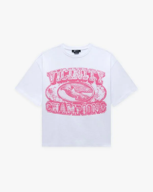 Champ emblem tee pink white - Avenue Wear