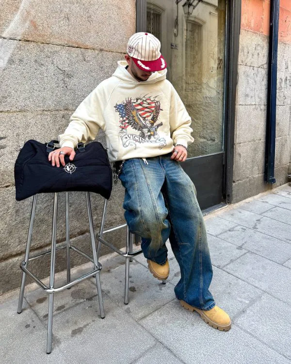 EAGLE TATTOO HOODIE BEIGE - Sweats & Hoodies - streetwear Avenue Wear