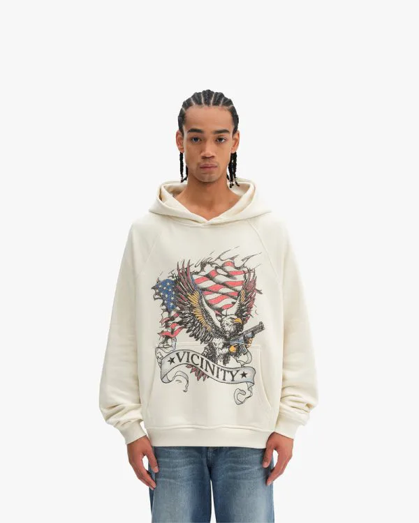 EAGLE TATTOO HOODIE BEIGE - Sweats & Hoodies - streetwear Avenue Wear