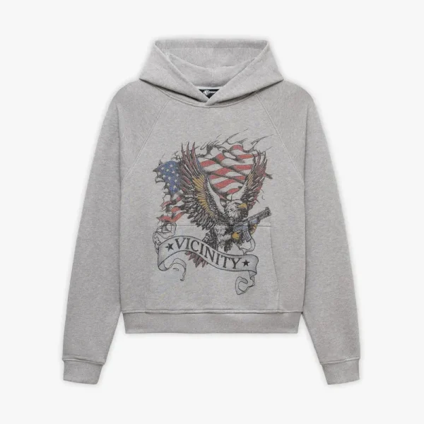 Eagle tattoo hoodie melange grey - Avenue Wear