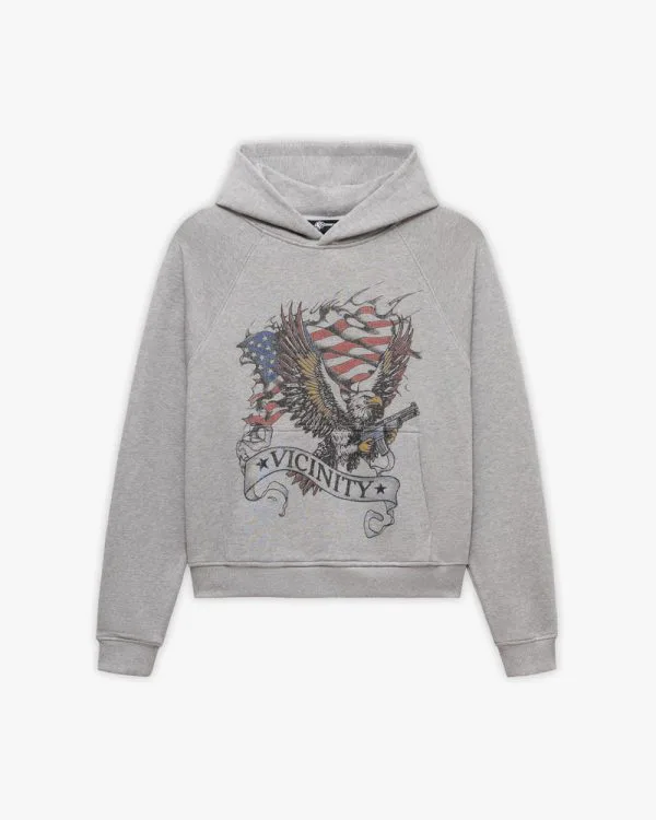 Eagle tattoo hoodie melange grey - Avenue Wear