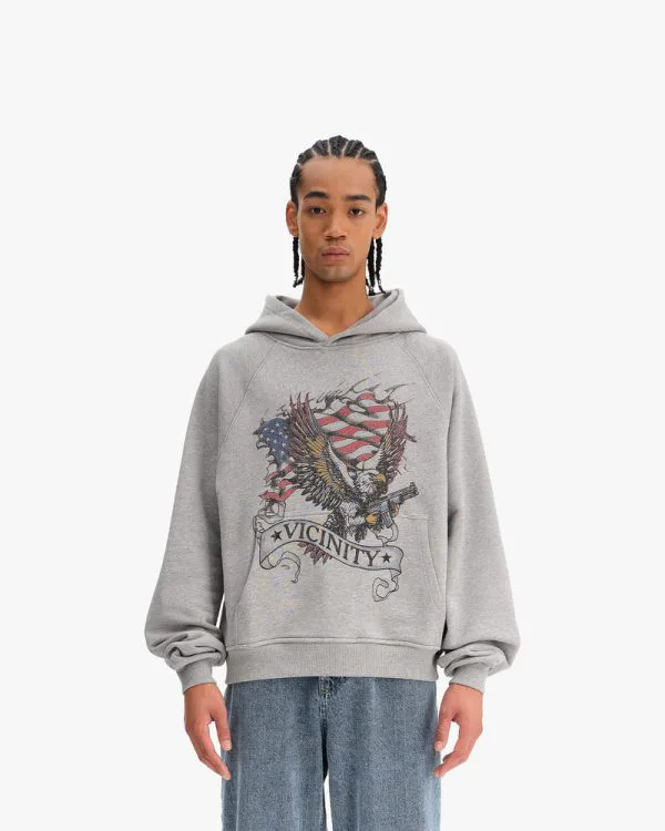 EAGLE TATTOO HOODIE MELANGE GREY - Sweats & Hoodies - streetwear Avenue Wear