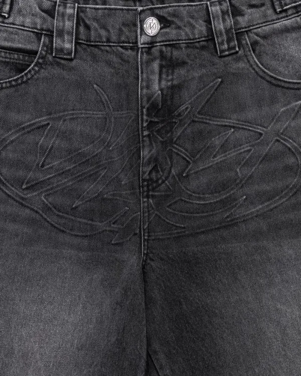 EMBOSSED SCRIPT LOGO DENIM BLACK - Pantalons & Jorts - streetwear Avenue Wear