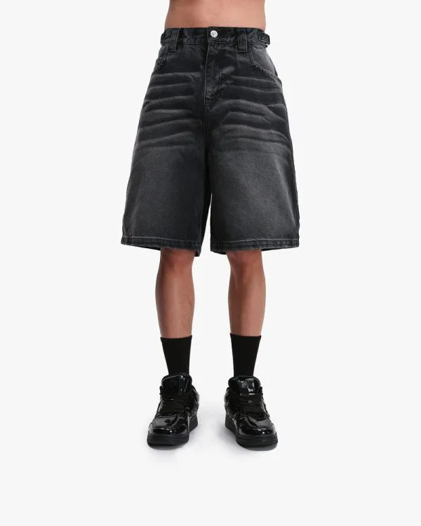 FADED BLACK DENIM JORTS - Pantalons & Jorts - streetwear Avenue Wear