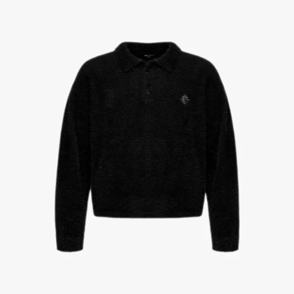 Faux mink polo sweater black - Avenue Wear