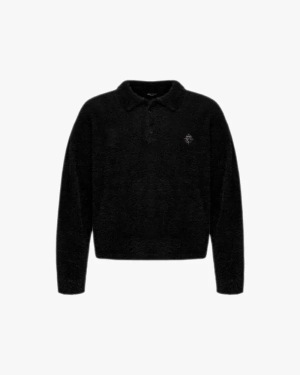 Faux mink polo sweater black - Avenue Wear