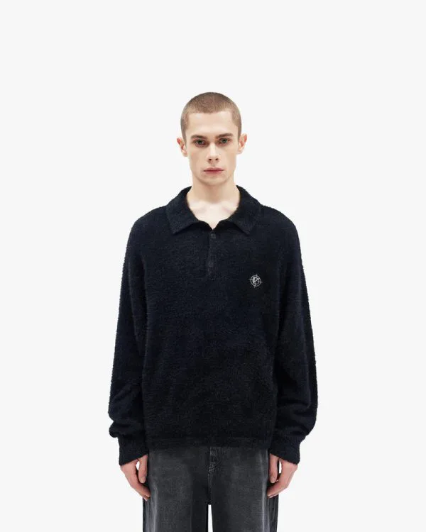 FAUX MINK POLO SWEATER BLACK - Sweats & Hoodies - streetwear Avenue Wear