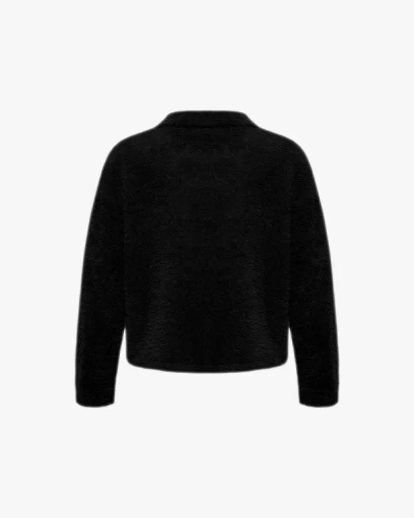 FAUX MINK POLO SWEATER BLACK - Sweats & Hoodies - streetwear Avenue Wear