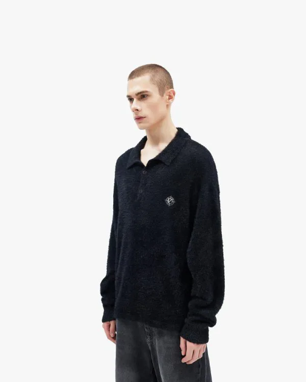 FAUX MINK POLO SWEATER BLACK - Sweats & Hoodies - streetwear Avenue Wear