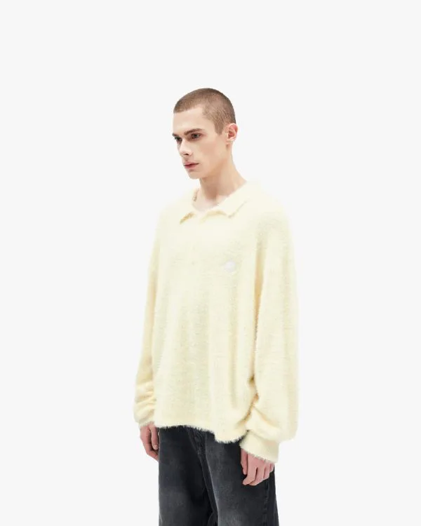 FAUX MINK POLO SWEATER CREAM - Sweats & Hoodies - streetwear Avenue Wear