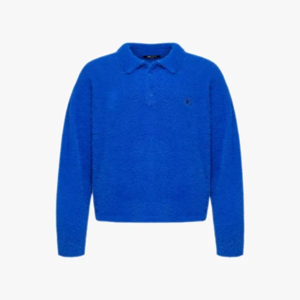Faux mink polo sweater royal blue - Avenue Wear
