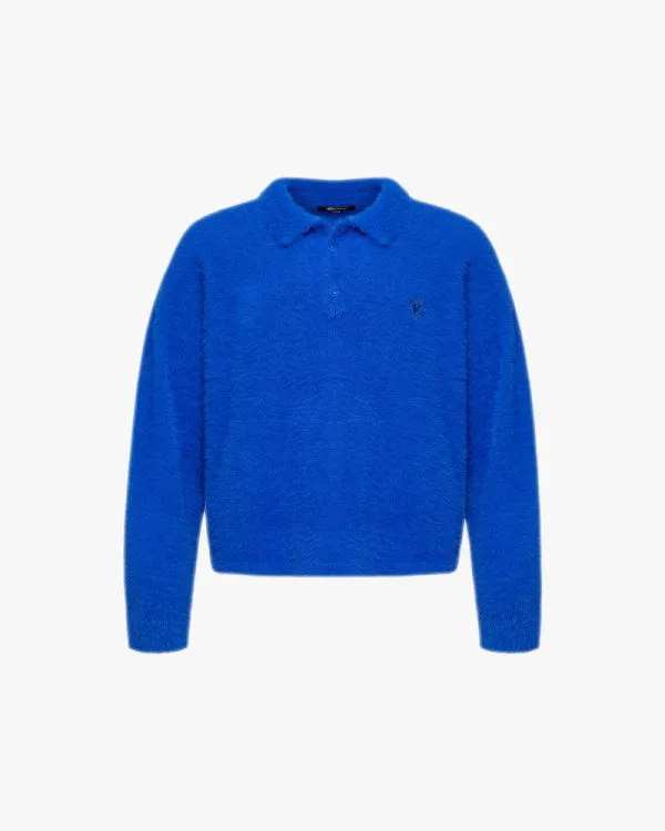 Faux mink polo sweater royal blue - Avenue Wear