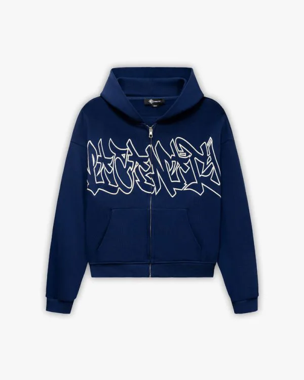 Graffiti zip hoodie blue - Avenue Wear