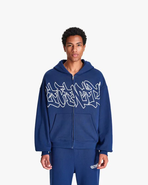 GRAFFITI ZIP-HOODIE BLUE - Sweats & Hoodies - streetwear Avenue Wear