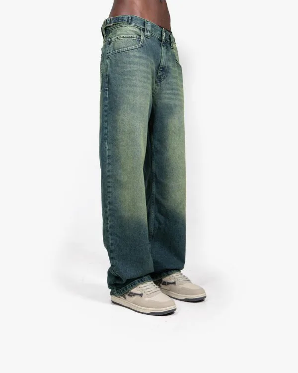 GREEN TINTED DENIM - Pantalons & Jorts - streetwear Avenue Wear