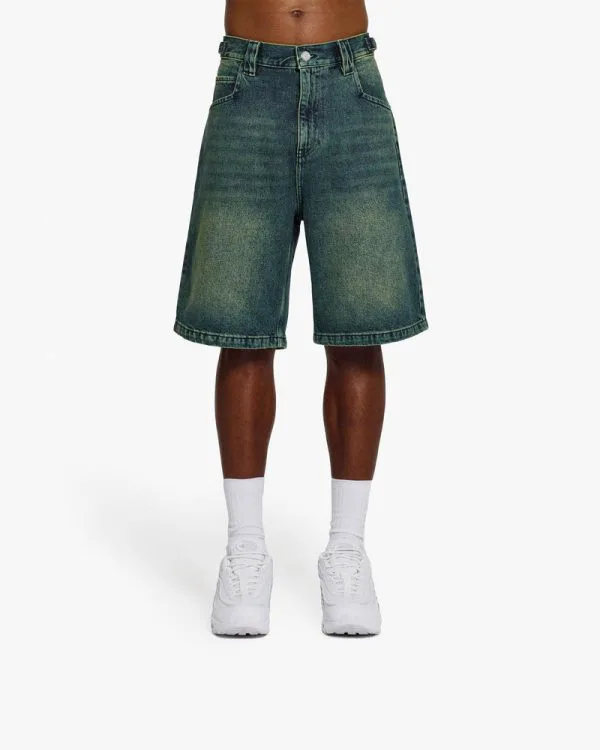 GREEN TINTED DENIM JORTS - Pantalons & Jorts - streetwear Avenue Wear