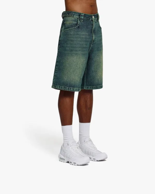 GREEN TINTED DENIM JORTS - Pantalons & Jorts - streetwear Avenue Wear