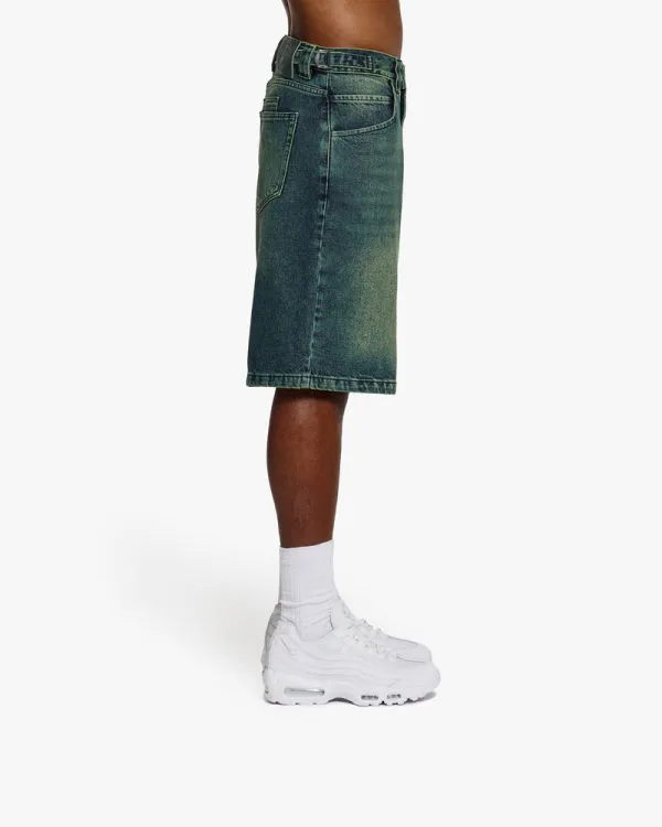 GREEN TINTED DENIM JORTS - Pantalons & Jorts - streetwear Avenue Wear