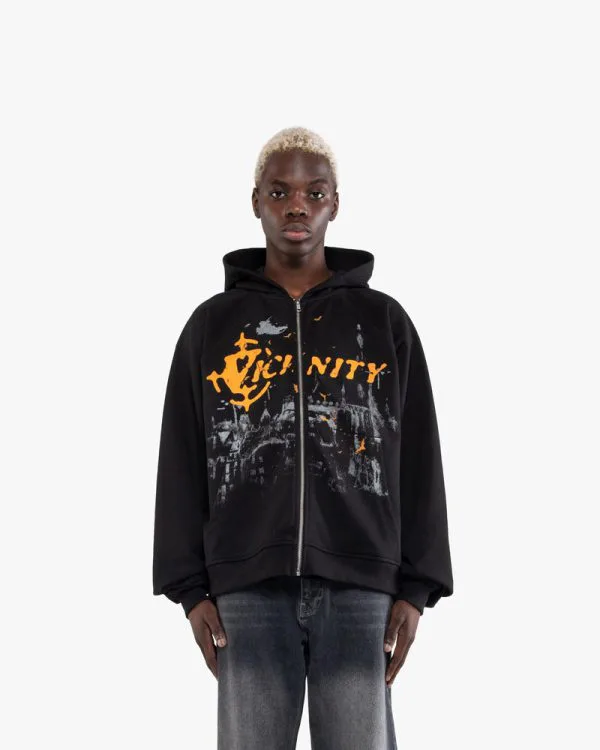 HAUNTED HOUSE ZIP HOODIE BLACK - Sweats & Hoodies - streetwear Avenue Wear