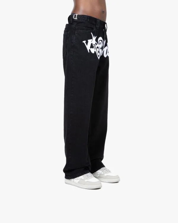 HAVOC DENIM BLACK / WHITE - Pantalons & Jorts - streetwear Avenue Wear