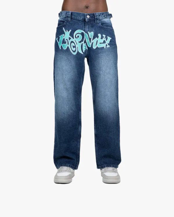 HAVOC DENIM DARK BLUE / TURQUOISE - Pantalons & Jorts - streetwear Avenue Wear