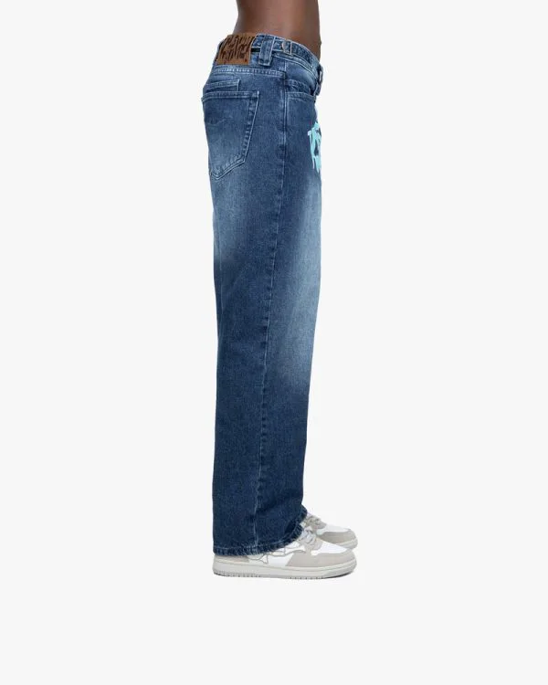 HAVOC DENIM DARK BLUE / TURQUOISE - Pantalons & Jorts - streetwear Avenue Wear