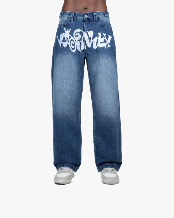 HAVOC DENIM DARK BLUE / WHITE - Pantalons & Jorts - streetwear Avenue Wear