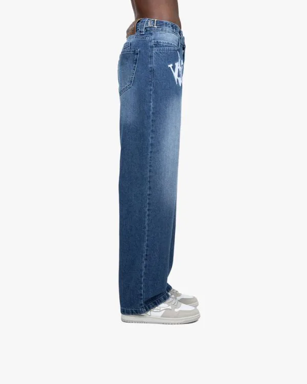 HAVOC DENIM DARK BLUE / WHITE - Pantalons & Jorts - streetwear Avenue Wear