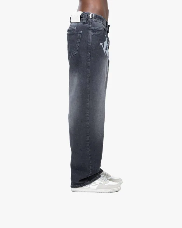 HAVOC DENIM GREY / WHITE - Pantalons & Jorts - streetwear Avenue Wear