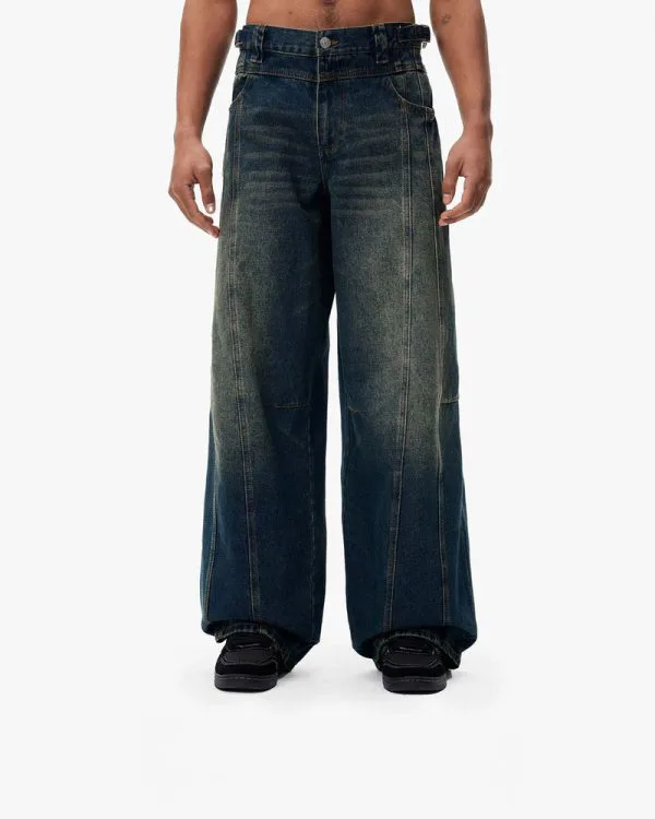 MAXIMUM DENIM YELLOW BLUE - Pantalons & Jorts - streetwear Avenue Wear