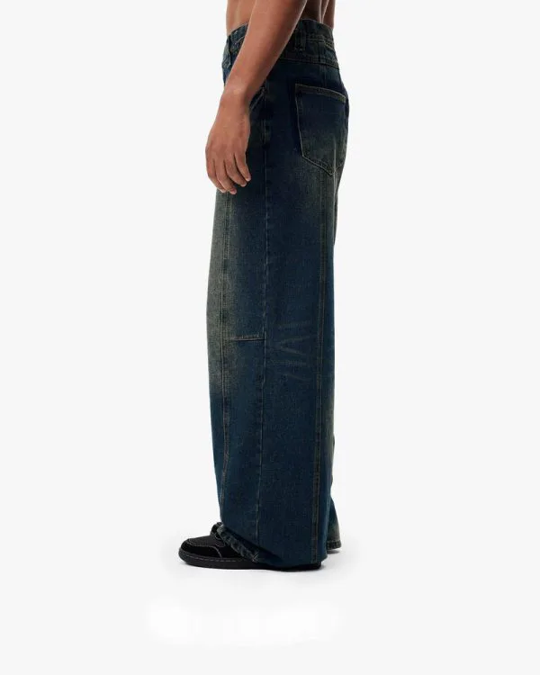 MAXIMUM DENIM YELLOW BLUE - Pantalons & Jorts - streetwear Avenue Wear