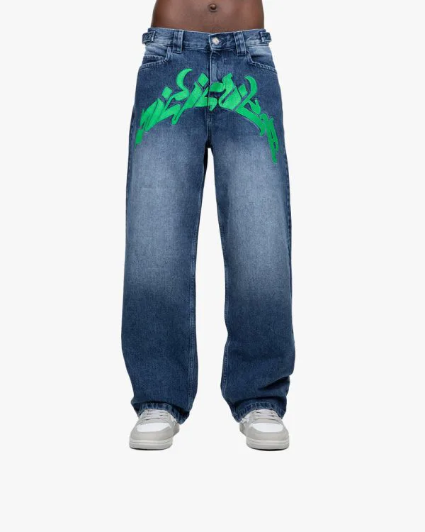 MIRAGE DENIM DARK BLUE / GREEN - Pantalons & Jorts - streetwear Avenue Wear