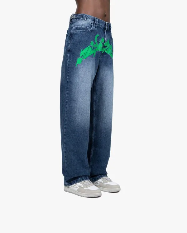 MIRAGE DENIM DARK BLUE / GREEN - Pantalons & Jorts - streetwear Avenue Wear